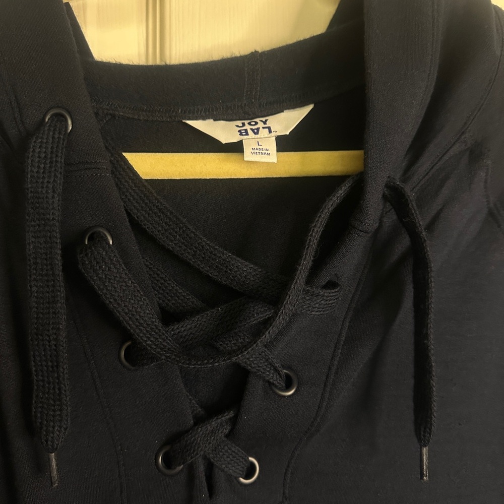 Navy Lace-Up Hoodie - Picture 2 of 5